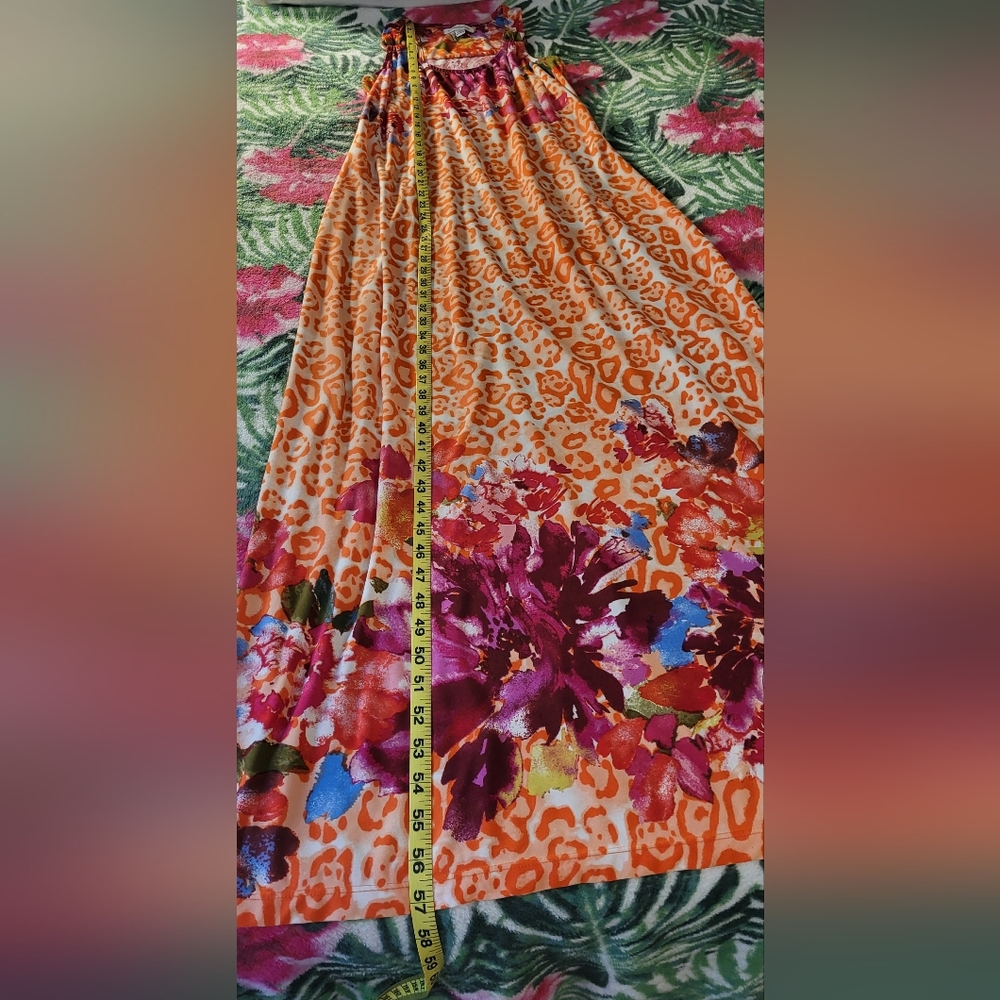 John Paul Richard POrange Animal Print & Floral Print Maxi Dress Size M Stretchy - Picture 8 of 9